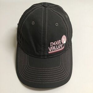 Deer Valley Ski Resort Hat Gear Cap Gray Pink Contrast Stitch Adjusts Vintage